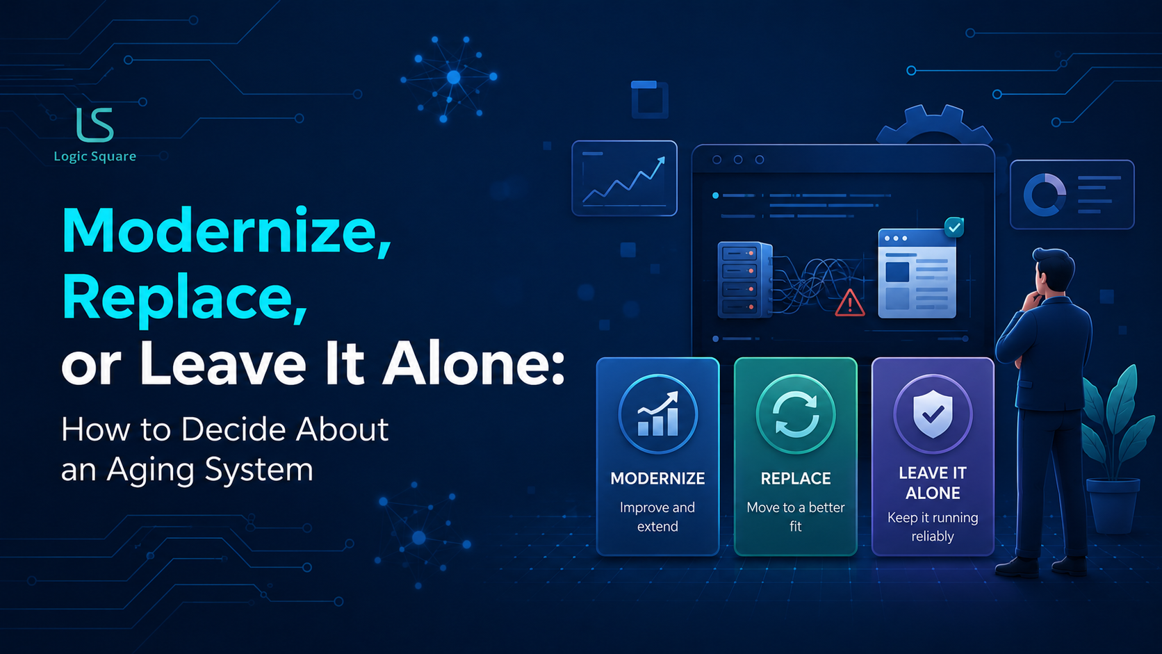 Modernize, Replace, or Leave It Alone: decision framework for evaluating aging legacy software systems and choosing the right modernization strategy.