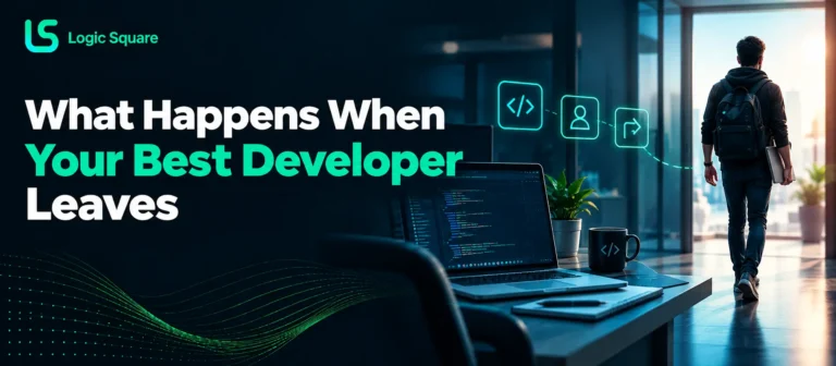 Developer leaving a software team with code and laptop left behind